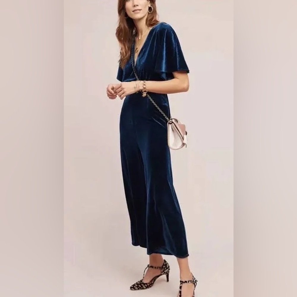 Anthropologie Corey Lynn Calter Blue Velvet Jumpsuit